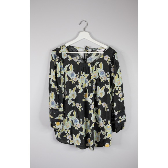LC Lauren Conrad Tops - LC Lauren Conrad Floral Blouse Womens XL Black Boho Cottagecore Prairie lace